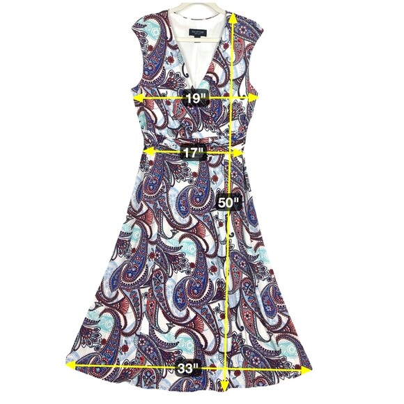 Perceptions Blue Red Paisley Dress Womens SZ LG Fit & Flare V Neck Sleeveless - Picture 4 of 10